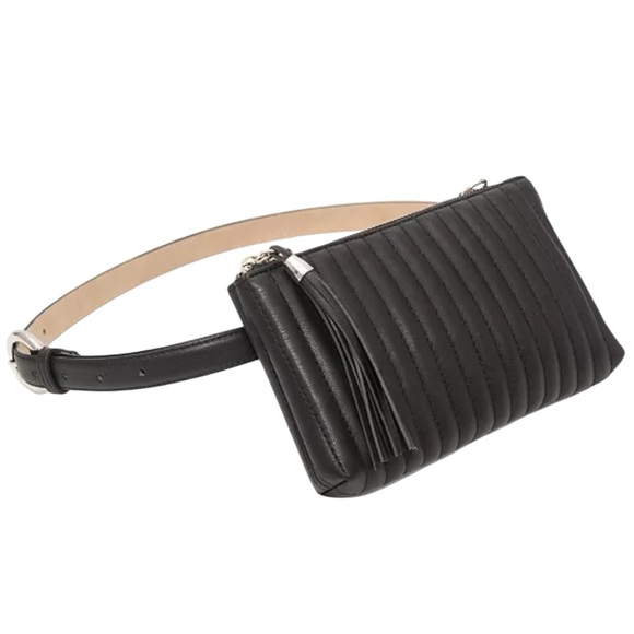 INC International Concepts Black Quilted Leather Belt Bag - Picture 1 of 4